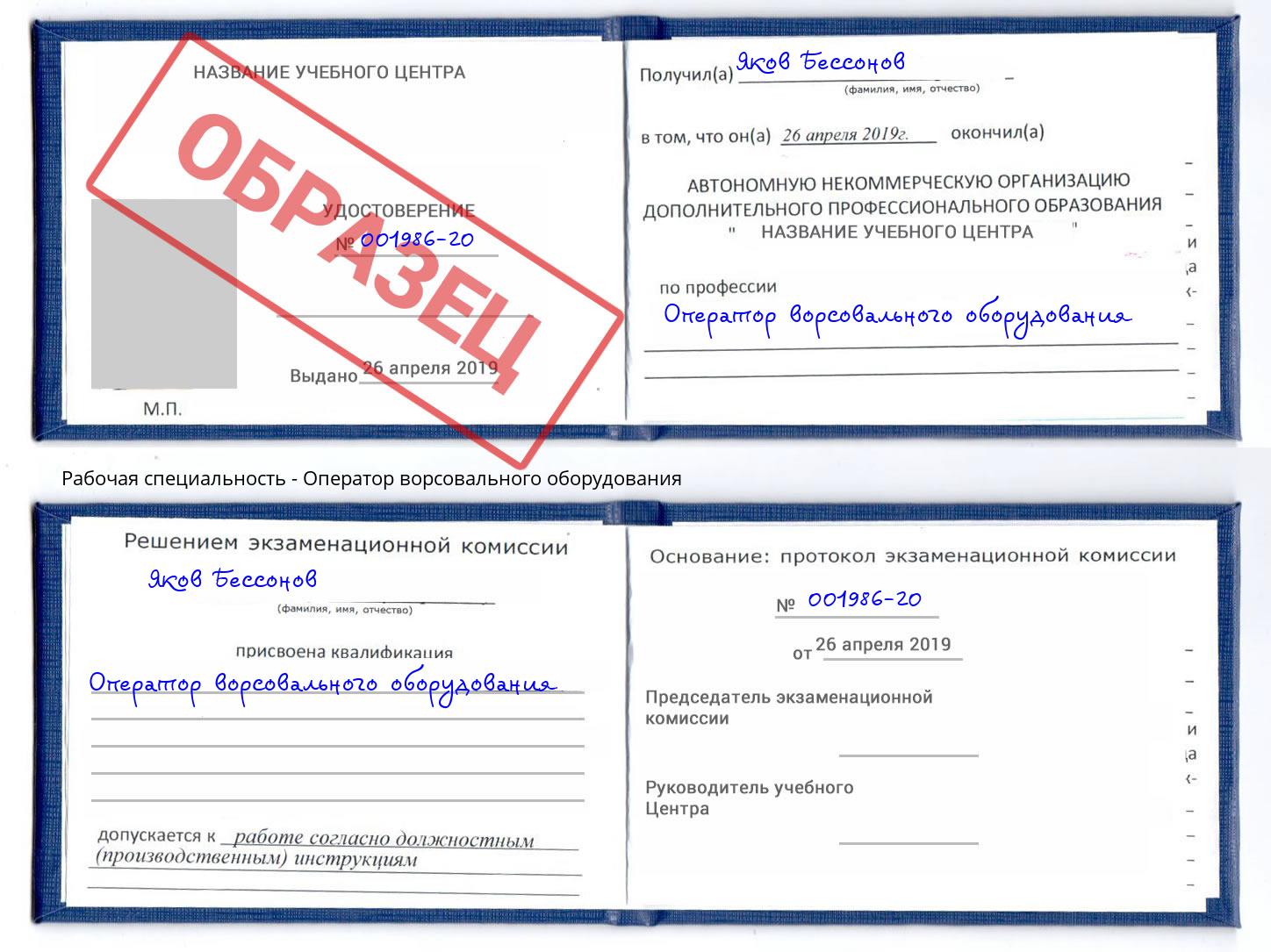 Оператор ворсовального оборудования Рассказово